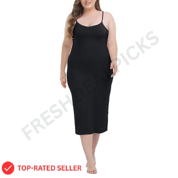 Plus Size Slip Dress Modal Spandex Adjustable Straps V-Neck Elegant Chic